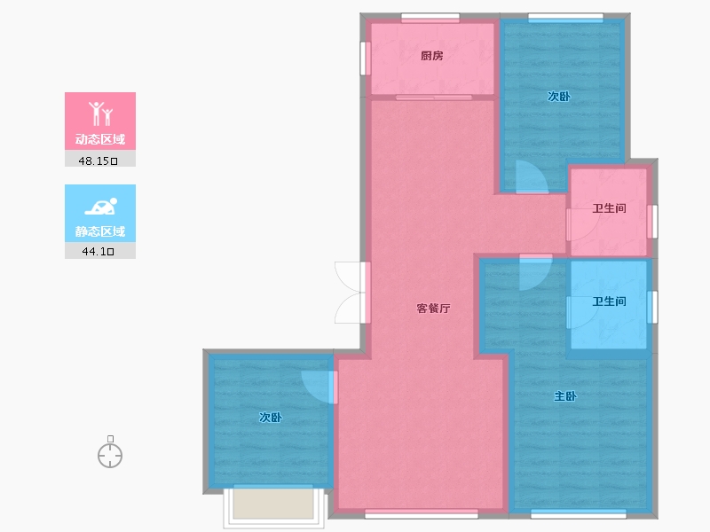 天津-天津市-南开1911,华科雅苑2号楼建面129m²-82.28-户型库-动静分区