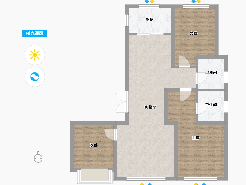 天津-天津市-南开1911,华科雅苑2号楼建面129m²-82.28-户型库-采光通风