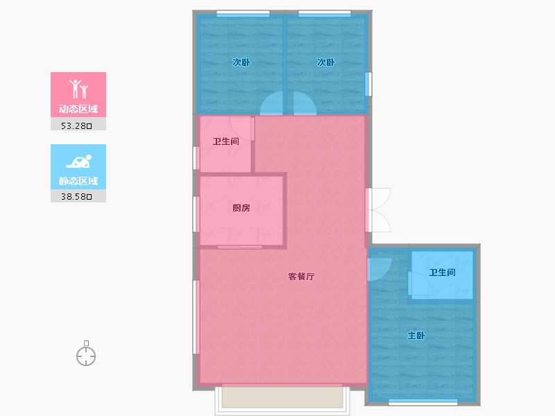 天津-天津市-南开1911,华科雅苑6号楼建面124m²-84.30-户型库-动静分区