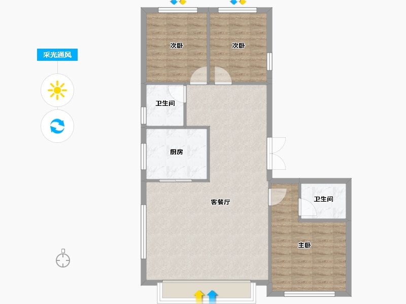 天津-天津市-南开1911,华科雅苑6号楼建面124m²-84.30-户型库-采光通风