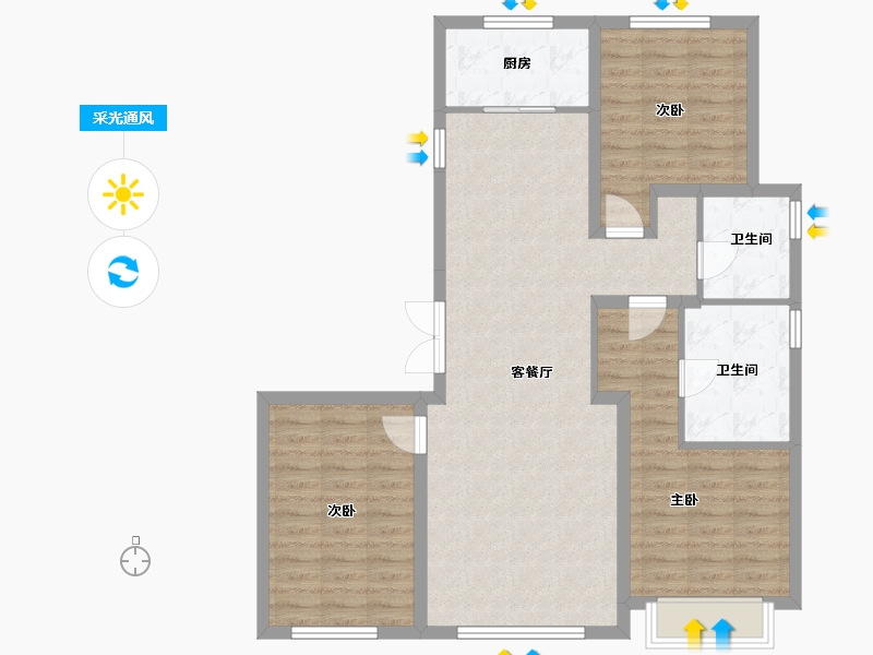 天津-天津市-南开1911,华科雅苑6号楼建面149m²-96.29-户型库-采光通风