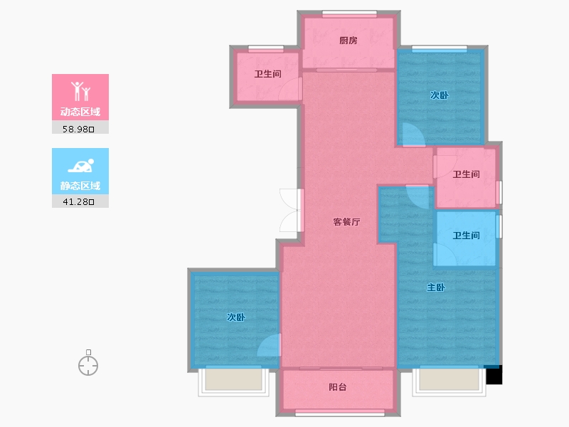 天津-天津市-融创南开宸院12号楼,17号楼,11号楼建面130m²-91.38-户型库-动静分区