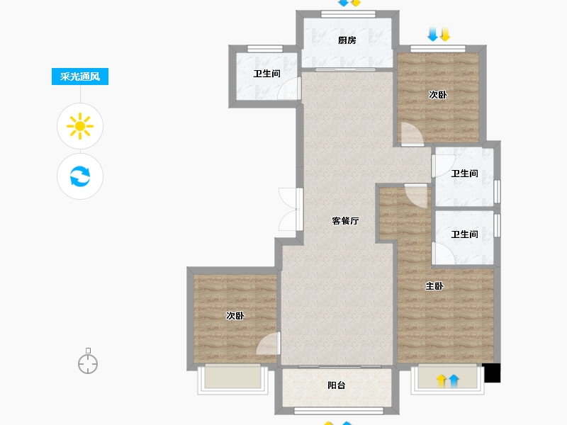 天津-天津市-融创南开宸院12号楼,17号楼,11号楼建面130m²-91.38-户型库-采光通风