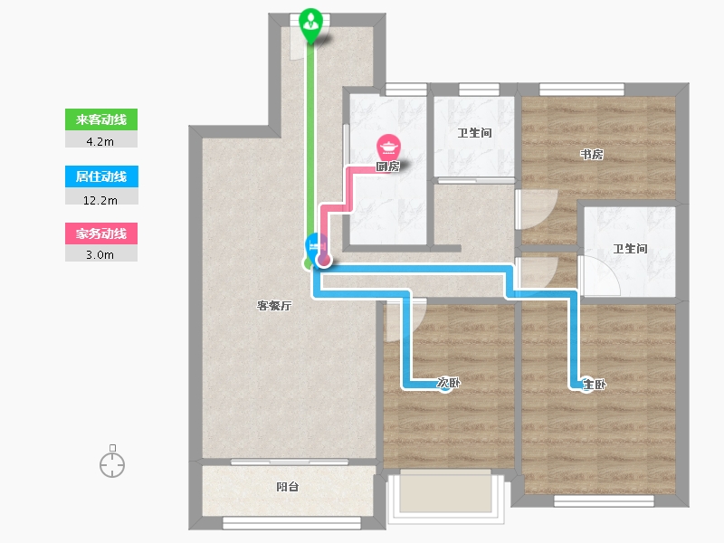 天津-天津市-融创南开宸院1号楼,27号楼建面103m²-70.07-户型库-动静线