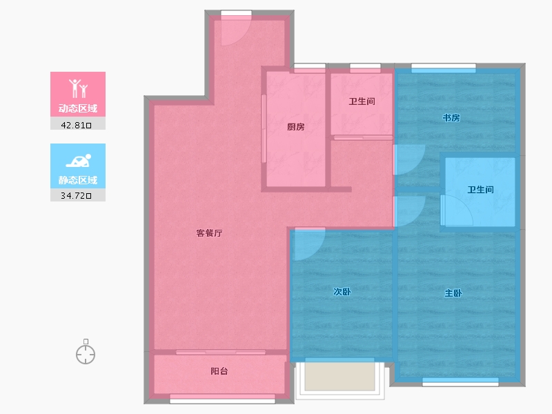 天津-天津市-融创南开宸院1号楼,27号楼建面103m²-70.07-户型库-动静分区