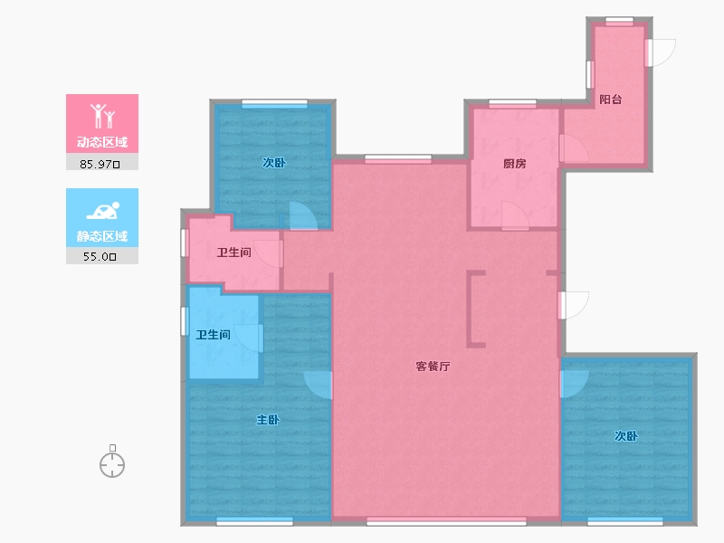 天津-天津市-金地阅千峯师北新苑1栋,师北新苑8栋,师北新苑9栋建面176m²-129.98-户型库-动静分区