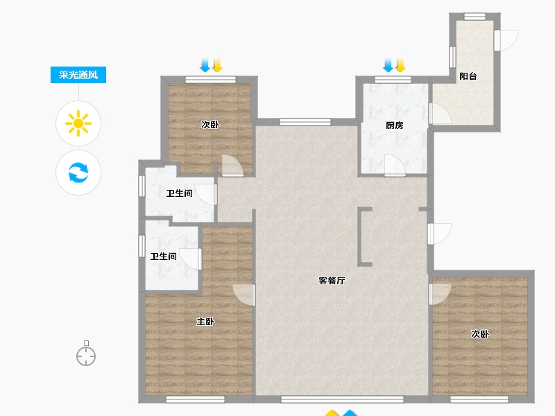 天津-天津市-金地阅千峯师北新苑1栋,师北新苑8栋,师北新苑9栋建面176m²-129.98-户型库-采光通风