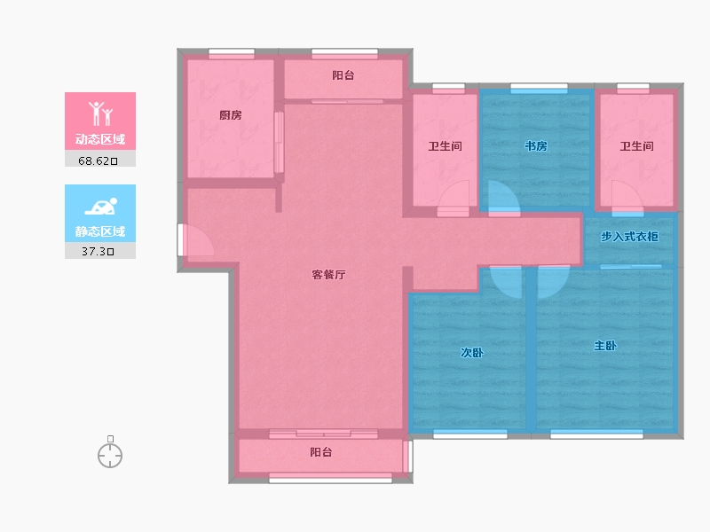 天津-天津市-仁恒公园世纪4号楼,建面140m²-94.21-户型库-动静分区