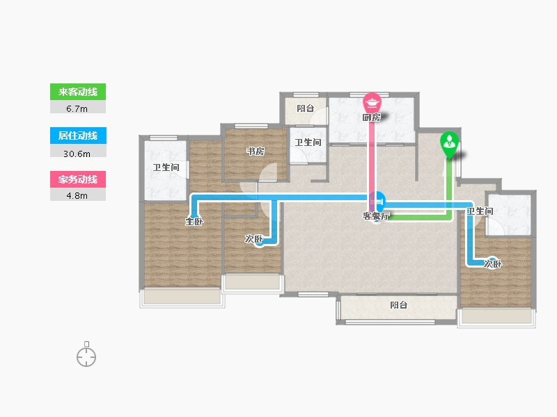 天津-天津市-仁恒公园世纪6号楼,建面208m²-166.40-户型库-动静线