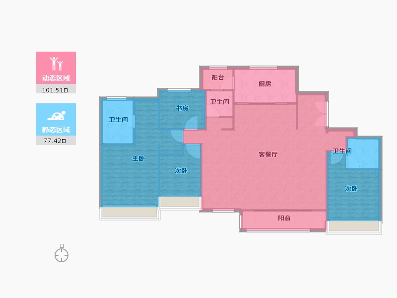 天津-天津市-仁恒公园世纪6号楼,建面208m²-166.40-户型库-动静分区