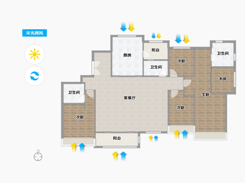 天津-天津市-仁恒公园世纪6号楼,建面242m²-193.60-户型库-采光通风