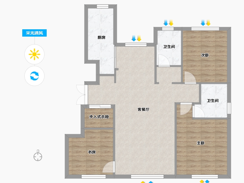 天津-天津市-天地源熙樾台1号楼建面121m²-91.81-户型库-采光通风