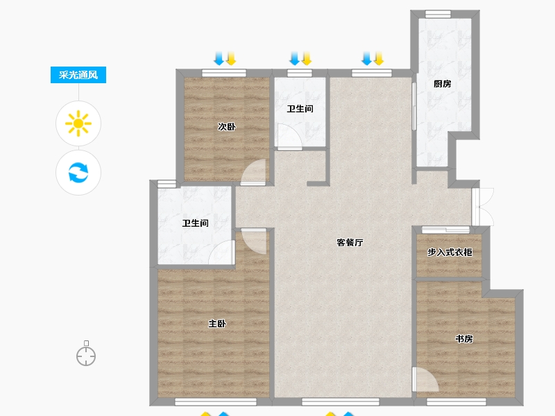 天津-天津市-天地源熙樾台3号楼建面130m²-100.07-户型库-采光通风