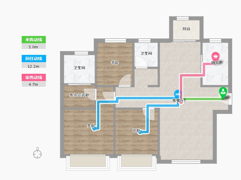 天津-天津市-御江臺印江园8号楼,印江园9号楼建面117m²-75.71-户型库-动静线