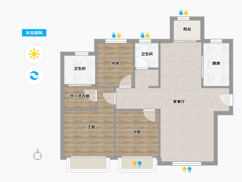 天津-天津市-御江臺印江园8号楼,印江园9号楼建面117m²-75.71-户型库-采光通风