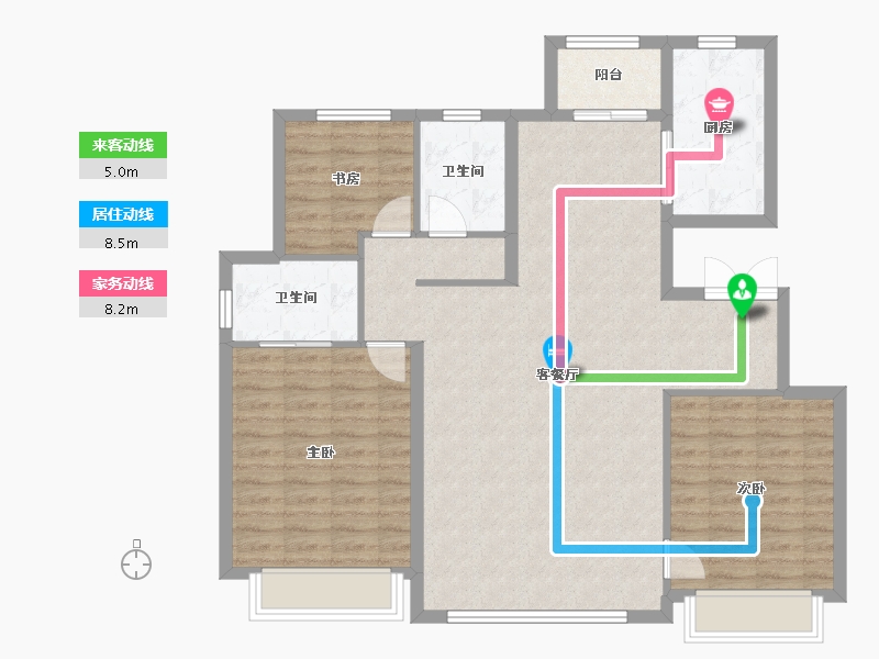 天津-天津市-御江臺印江园1号楼,建面140m²-107.08-户型库-动静线