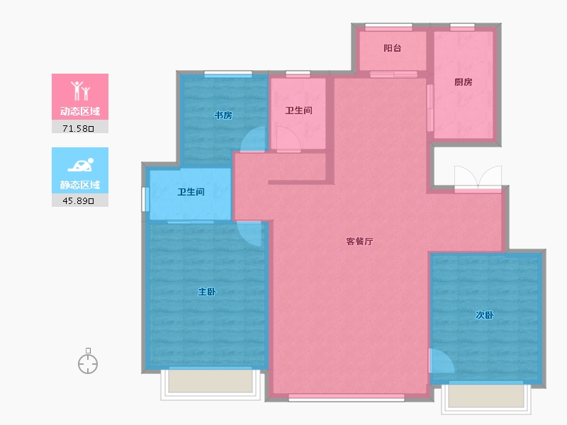 天津-天津市-御江臺印江园1号楼,建面140m²-107.08-户型库-动静分区