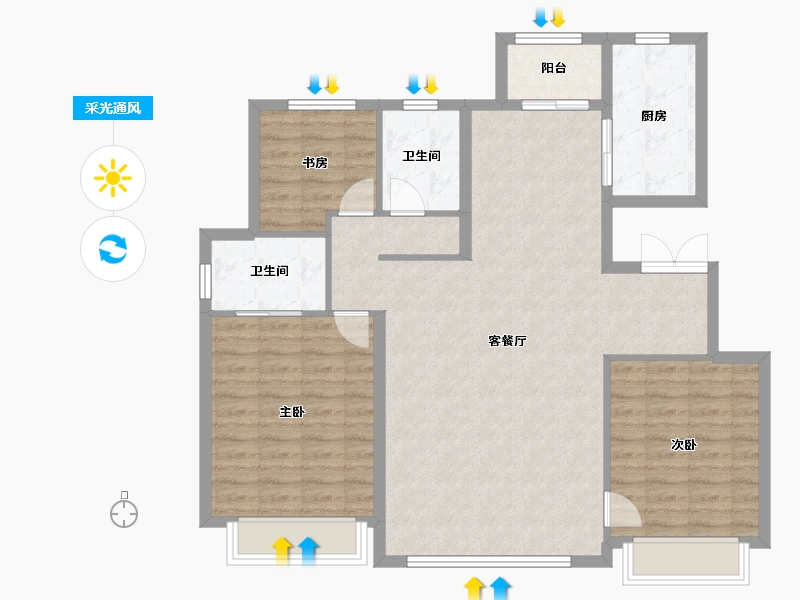 天津-天津市-御江臺印江园1号楼,建面140m²-107.08-户型库-采光通风