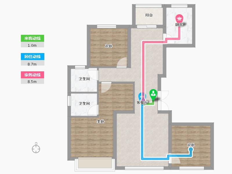 天津-天津市-御江臺印江园7号楼,印江园6号楼建面126m²-84.11-户型库-动静线