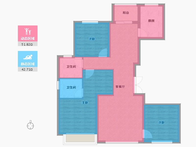 天津-天津市-御江臺印江园7号楼,印江园6号楼建面126m²-84.11-户型库-动静分区