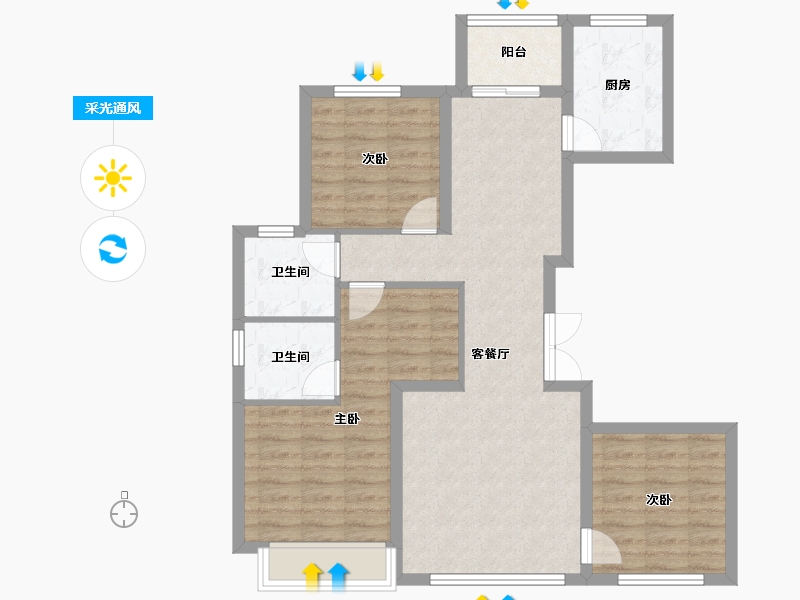 天津-天津市-御江臺印江园7号楼,印江园6号楼建面126m²-84.11-户型库-采光通风