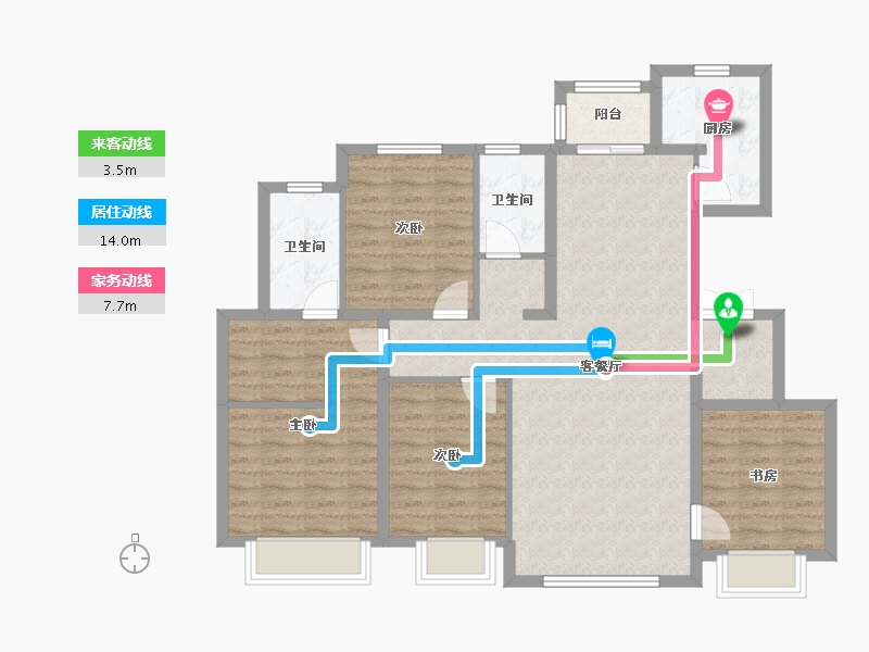 天津-天津市-御江臺印江园2号楼,建面138m²-102.62-户型库-动静线