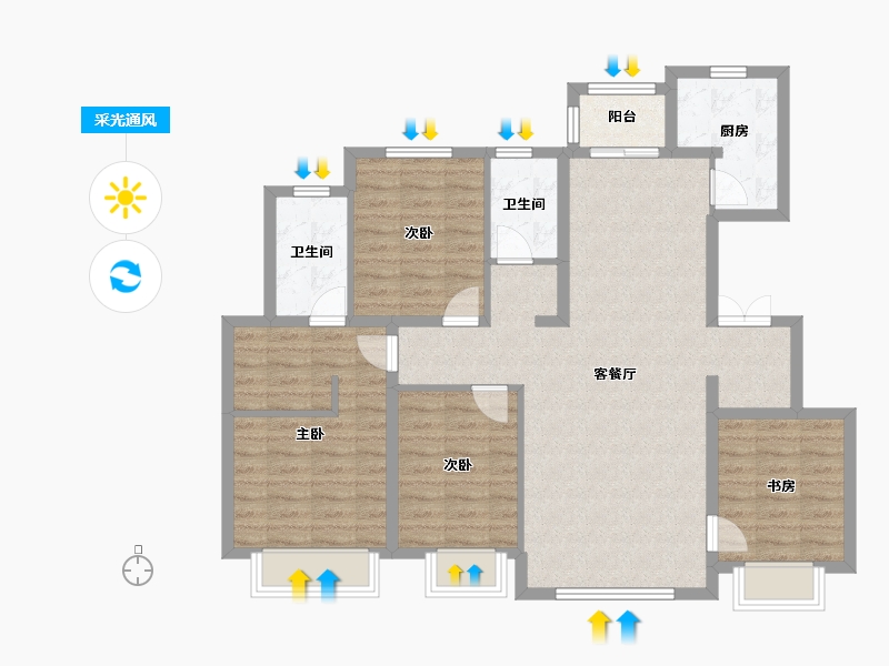 天津-天津市-御江臺印江园2号楼,建面138m²-102.62-户型库-采光通风