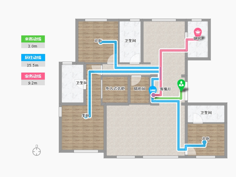 天津-天津市-宾西路5号5号楼建面185m²-148.01-户型库-动静线