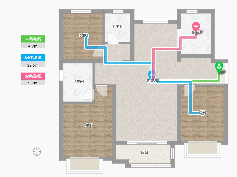 天津-天津市-中海左岸澜庭万锦澜苑9号楼,万锦澜苑7号楼,建面106m²-84.80-户型库-动静线