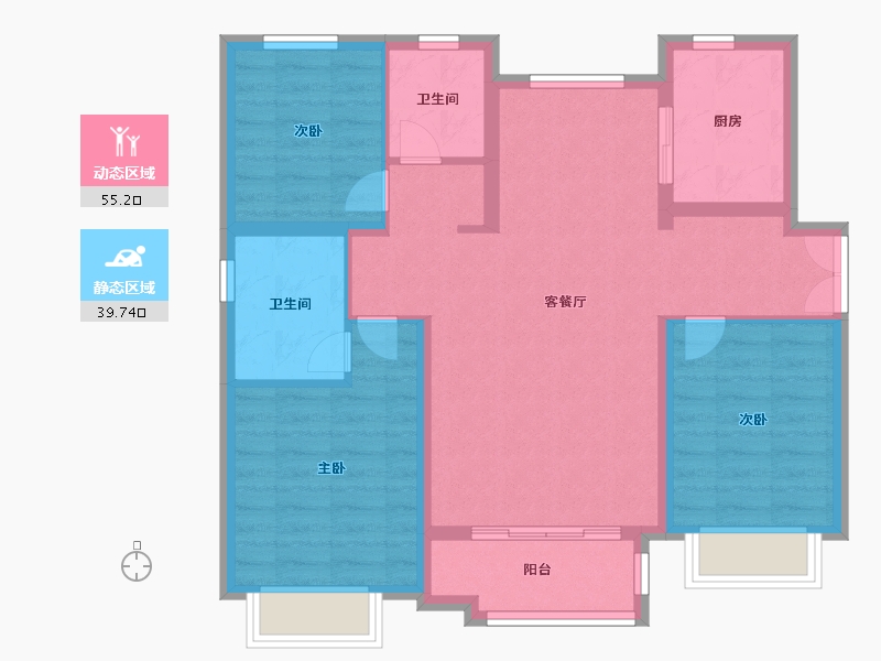 天津-天津市-中海左岸澜庭万锦澜苑9号楼,万锦澜苑7号楼,建面106m²-84.80-户型库-动静分区