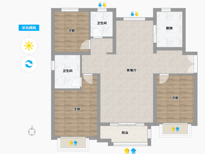 天津-天津市-中海左岸澜庭万锦澜苑9号楼,万锦澜苑7号楼,建面106m²-84.80-户型库-采光通风