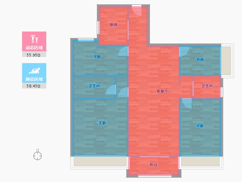 河南省-郑州市-碧桂园天麓1号楼131m²-104.94-户型库-动静分区