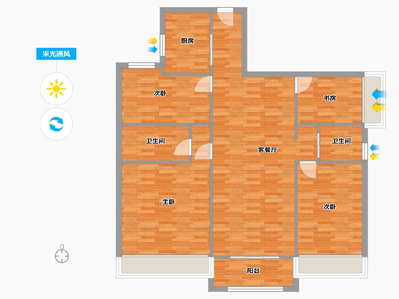 河南省-郑州市-碧桂园天麓1号楼131m²-104.94-户型库-采光通风