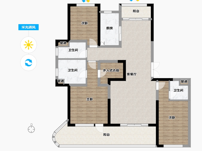 四川省-成都市-西派浣花1号楼176m²-131.62-户型库-采光通风