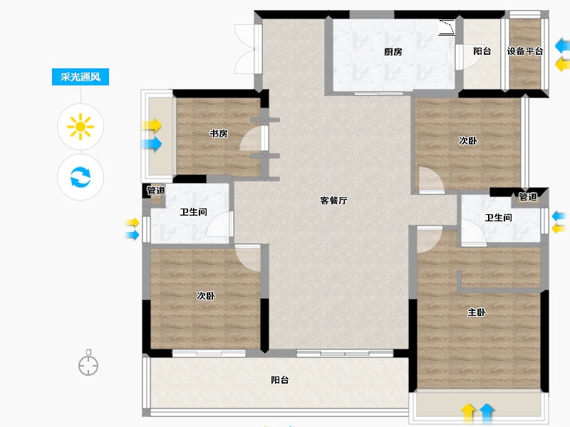 四川省-成都市-当代璞誉5号楼,7号楼,13栋,4栋142m²-117.83-户型库-采光通风