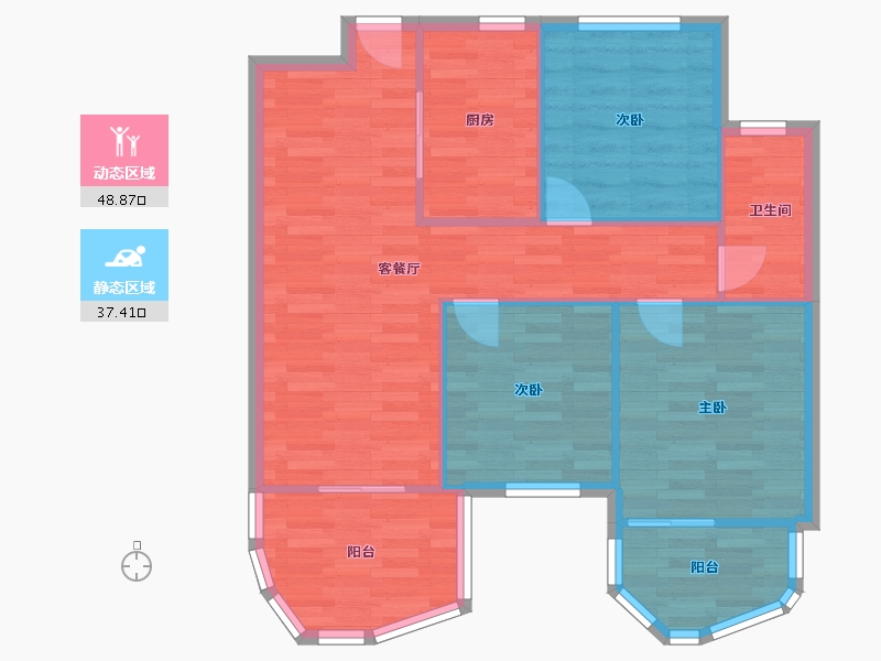 河南省-郑州市-瀚海思念城98m²-78.41-户型库-动静分区