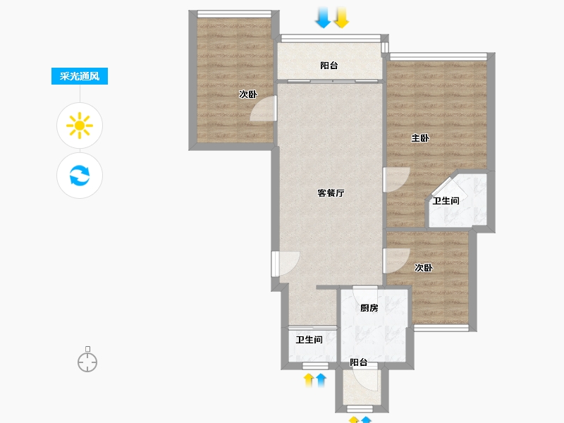 四川省-成都市-南城都汇汇彩园3号楼,4号楼93m²-74.40-户型库-采光通风