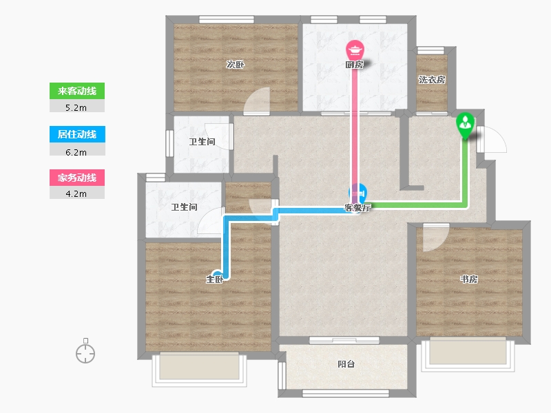 天津-天津市-藝英里9号楼,建面120m²-96.00-户型库-动静线