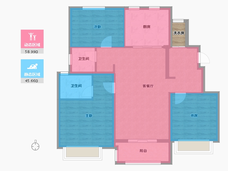 天津-天津市-藝英里9号楼,建面120m²-96.00-户型库-动静分区