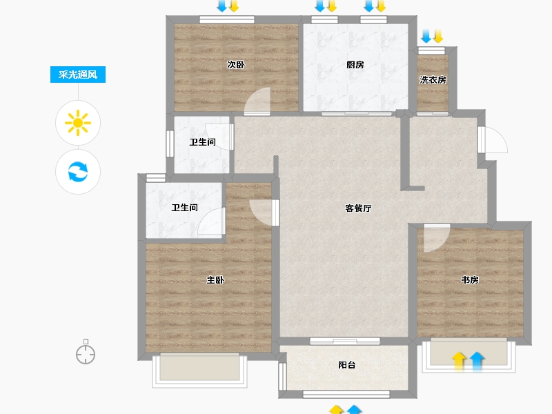 天津-天津市-藝英里9号楼,建面120m²-96.00-户型库-采光通风