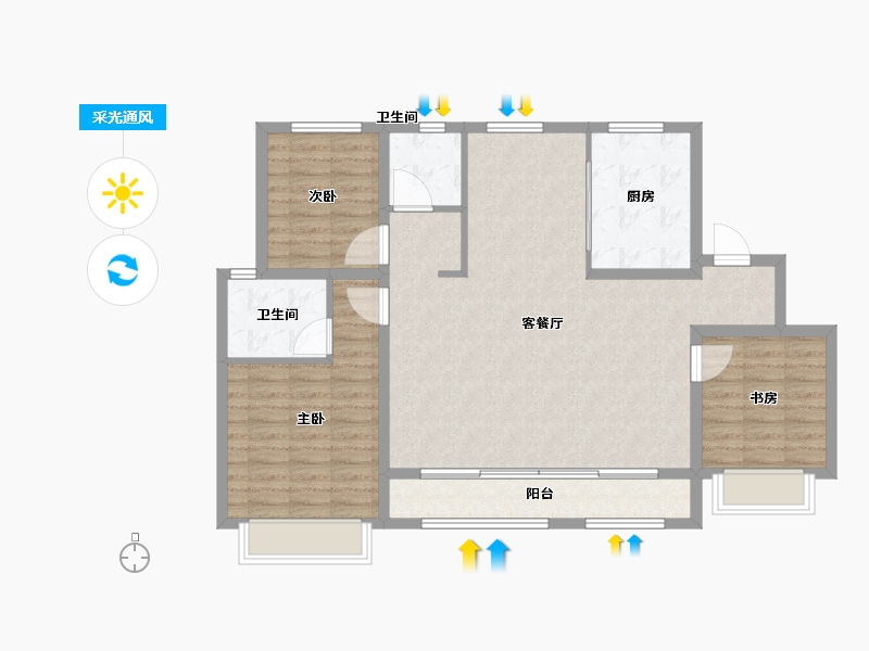 天津-天津市-融侨阳光城皓玥9号楼,10号楼,建面128m²-102.39-户型库-采光通风