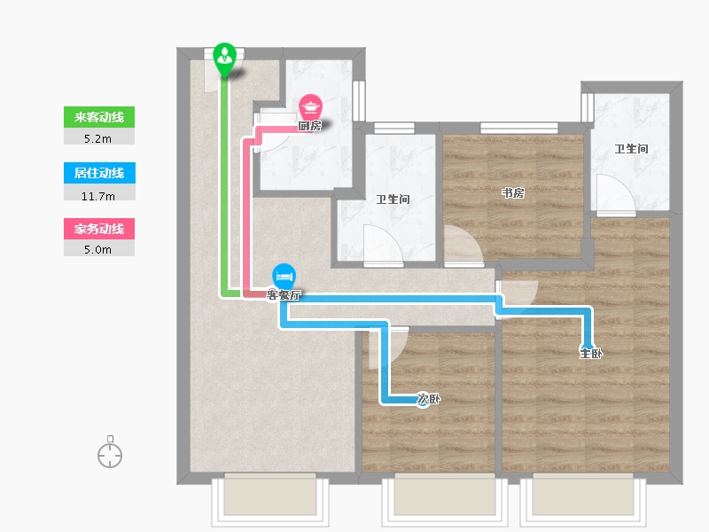 天津-天津市-中骏宸景湾,12号楼,14号楼建面95m²-66.16-户型库-动静线