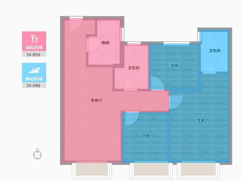 天津-天津市-中骏宸景湾,12号楼,14号楼建面95m²-66.16-户型库-动静分区