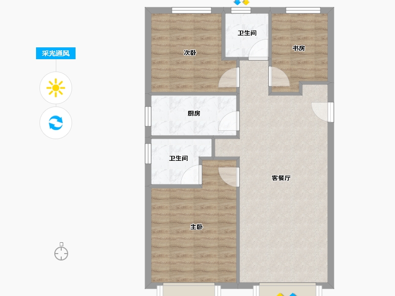 天津-天津市-中骏宸景湾,12号楼,14号楼建面103m²-73.19-户型库-采光通风