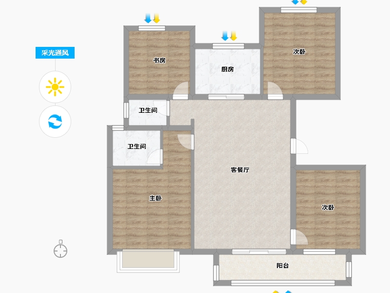 天津-天津市-津门正荣府6号楼,25号楼,24号楼,建面125m²-100.00-户型库-采光通风