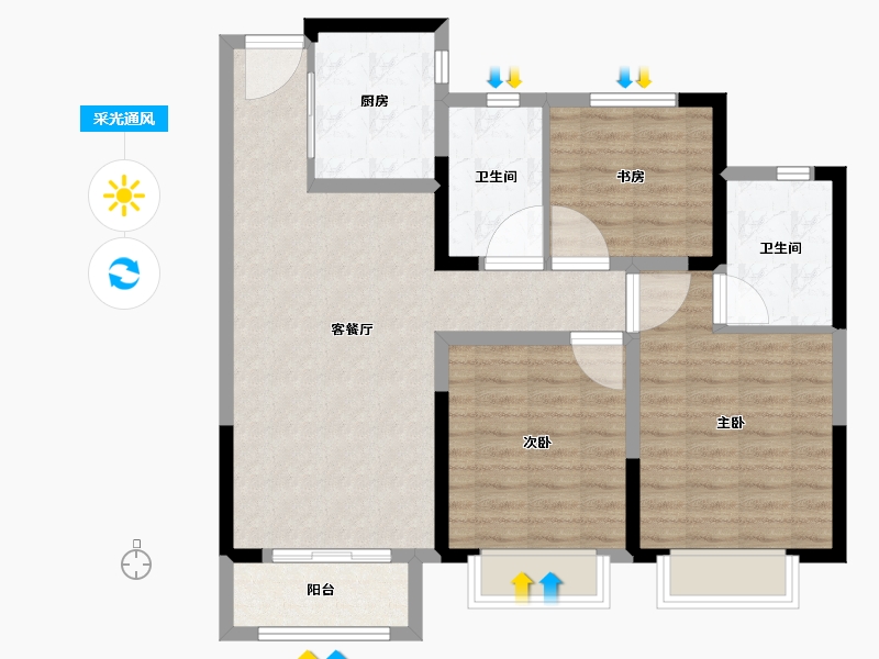 天津-天津市-华侨城碧桂园天境嘉景苑13栋,嘉景苑15栋,嘉景苑17栋建面111m²-88.81-户型库-采光通风