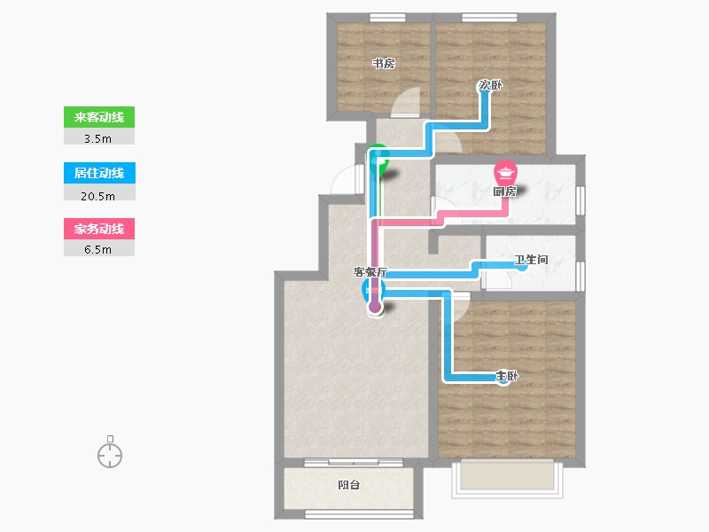 天津-天津市-华侨城碧桂园天境嘉景苑18栋,嘉景苑26栋建面97m²-77.60-户型库-动静线