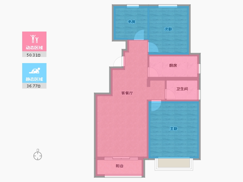 天津-天津市-华侨城碧桂园天境嘉景苑18栋,嘉景苑26栋建面97m²-77.60-户型库-动静分区