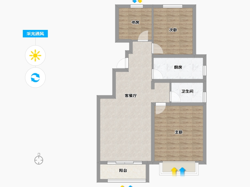 天津-天津市-华侨城碧桂园天境嘉景苑18栋,嘉景苑26栋建面97m²-77.60-户型库-采光通风