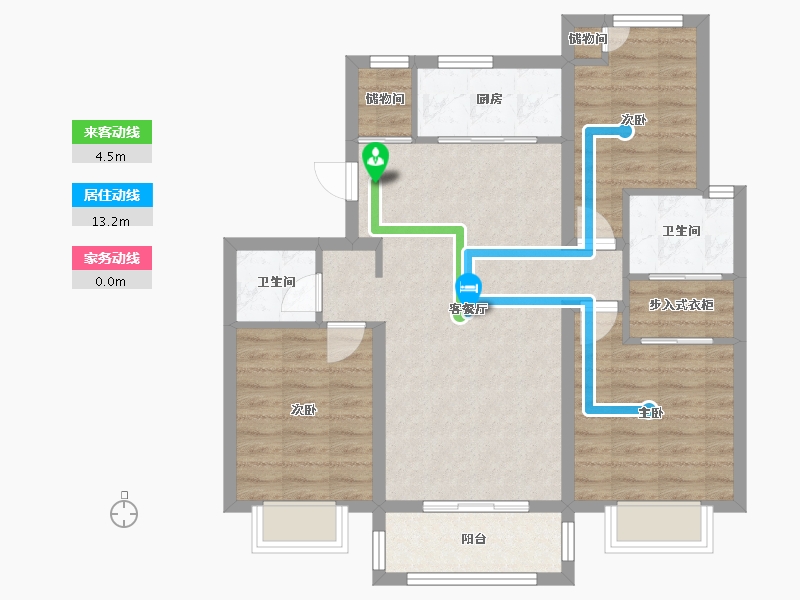 天津-天津市-美的旭辉翰悦府翰悦园18号楼,翰悦园19号楼,翰悦园30号楼建面115m²-83.45-户型库-动静线